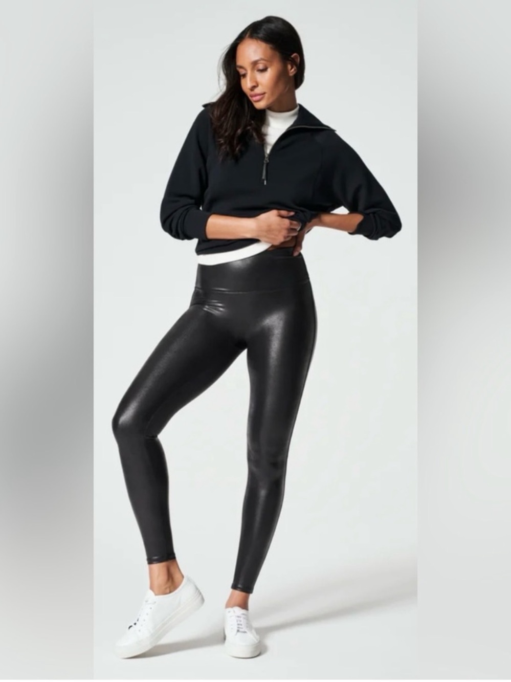 SPANX Faux Leather Black Leggings Like New Size Small
